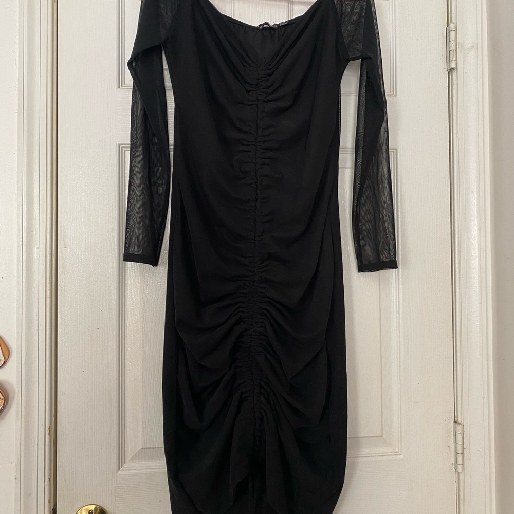 COPY - Plus size Black Mesh Ruched midi dress
